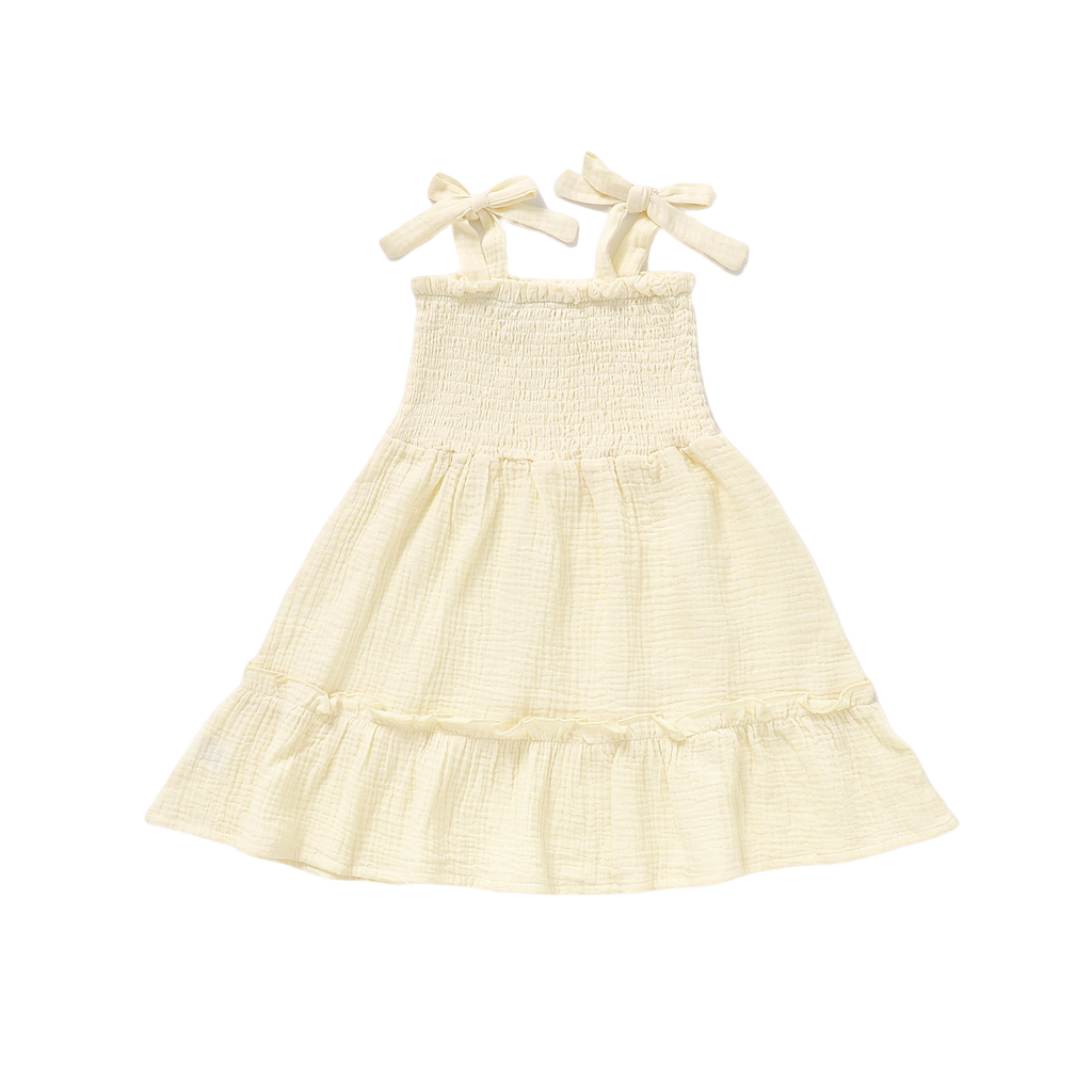 Girls Organic Cotton Smocked Tie-Strap Dress