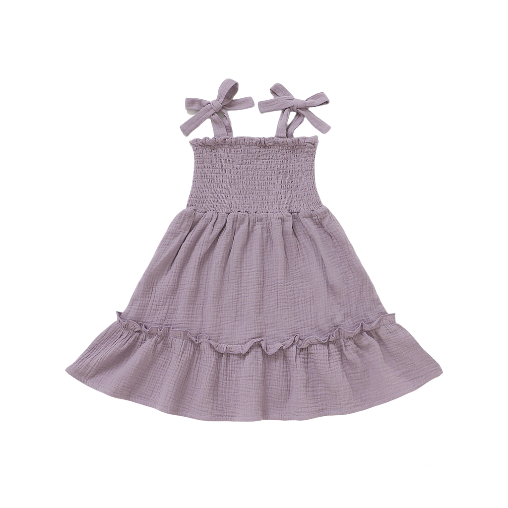 Girls Organic Cotton Smocked Tie-Strap Dress