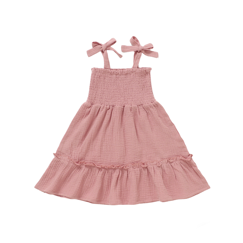Girls Organic Cotton Smocked Tie-Strap Dress