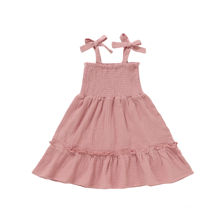 Girls Organic Cotton Smocked Tie-Strap Dress