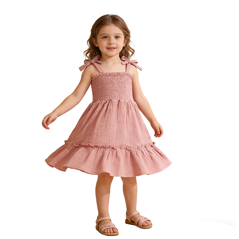 Girls Organic Cotton Smocked Tie-Strap Dress