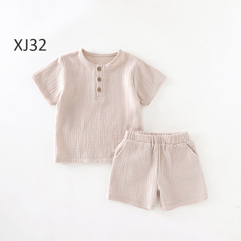 Boys Muslin Cotton Short Sleeve Top & Shorts Set