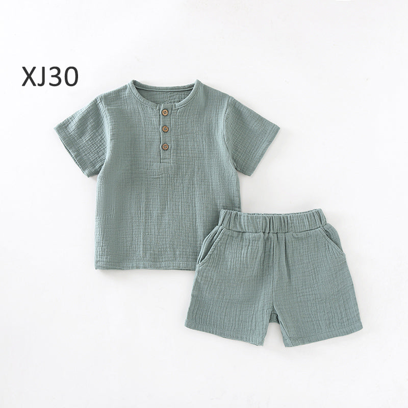 Boys Muslin Cotton Short Sleeve Top & Shorts Set