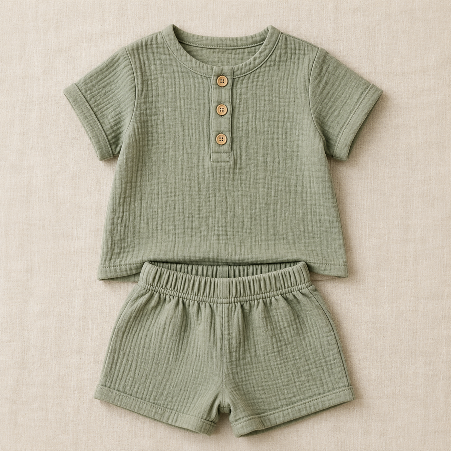 Boys Muslin Cotton Short Sleeve Top & Shorts Set